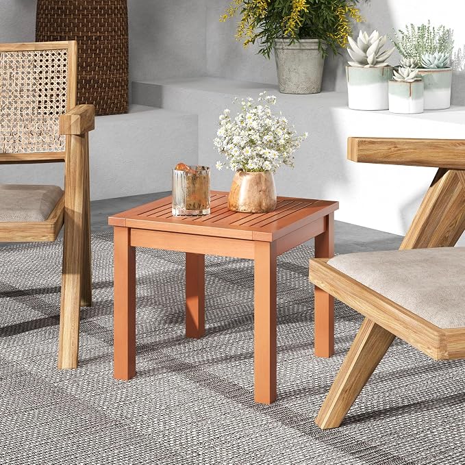 RELAX4LIFE Adirondack Outdoor Side Table Set of 2, 18’’ Square Eucalyptus Wood Indoor Outdoor End Table with Slatted Tabletop for Balcony Backyard Garden Porch Deck, Small Pool Side Patio Table (2)
