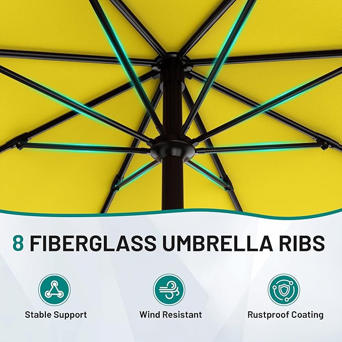 AreShark 10 FT Outdoor Patio Umbrella, Patio Table Umbrella with Push Button Tilt and Crank, Outdoor Patio Umbrellas with 8 Fiberglass Ribs, Patio Umbrellas for Market, Garden, Pool (Yellow)