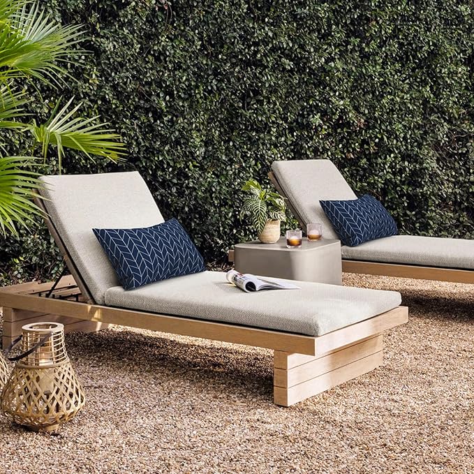 DYTXIII Pack of 2 Waterproof Outdoor Lumbar Pillow with Inserts, 12x20 in Rectangle Decorative Patio Throw Pillow for Home, Sofa,Bench and Patio Furniture, Herringbone Navy