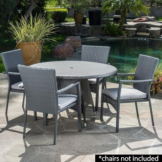Christopher Knight Home Corsica Wicker Round Dining Table, Grey
