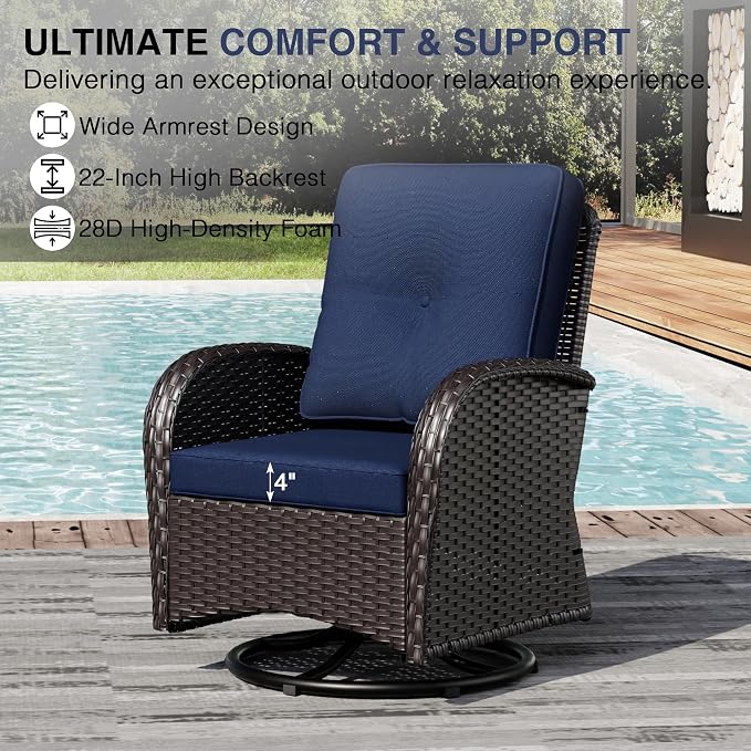 Joyside Wicker Patio Furniture Set, 8 Piece Outdoor Furniture Set with Thickened Cushions, High Back, Deep Seating, Wide Armrest, Outdoor Swivel Rocker Chairs for Porch, Deck