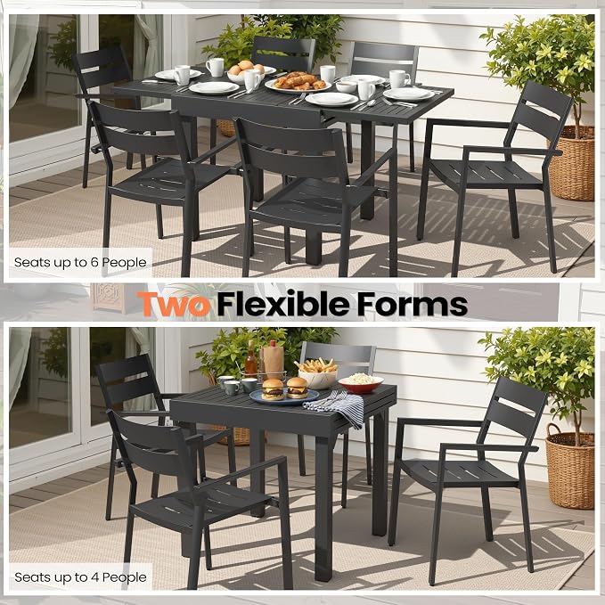Pellebant Extendable Aluminum Patio Dining Table for 4-6, 31"-63" – Weather-Resistant Outdoor Table with Sturdy Frame for Deck, Backyard & Poolside