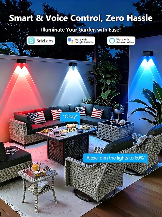 Brizled Smart RGBCW Fence Lights Outdoor, Red White Blue Deck Lights APP Controlled Compatible with Alexa & Google Home, Music Sync Fence Lighting for July 4th Garden Backyard Yard, 72.18ft 12 Pack