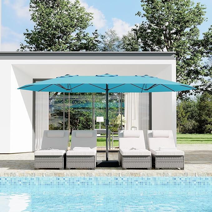 KYBOLT 15 Ft Large Patio Umbrella with Base Included, Outdoor Double-Sided Rectangle Umbrella with Crank Handle, Outdoor Umbrella for Backyard, Pool, Patio,