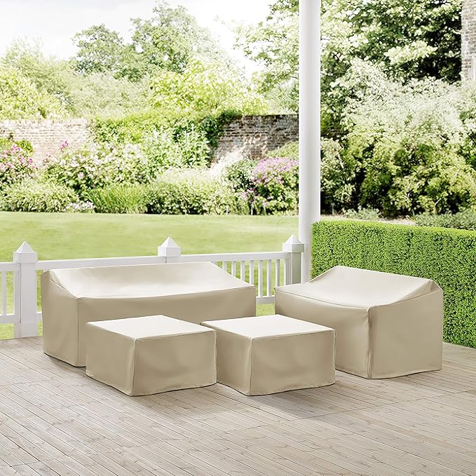 Crosley Furniture Patio Furniture Covers, Waterproof 4-Piece Cover Set for Outdoor Sectional Sofa Sets, Tan