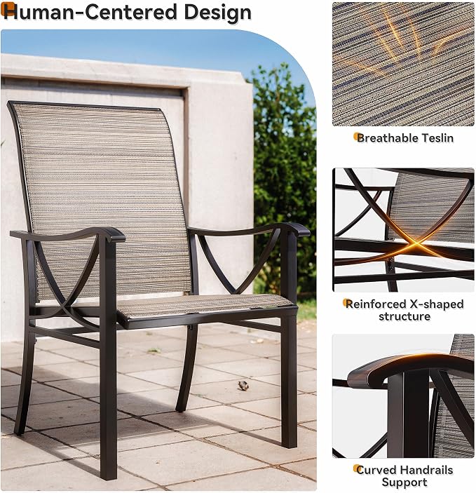 Gotland 9 Piece Outdoor Dining Set, Metal Outdoor Table and Chairs with X-Shaped Legs 1.5" Umbrella Hole, Patio Furniture Set with Breathable Seat Backrest, Patio Dining Sets for Backyard Deck Brown