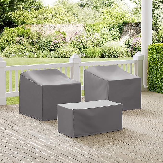Crosley Furniture Patio Furniture Covers, Waterproof 3-Piece Cover Set for Outdoor Chairs and Coffee Table, Gray