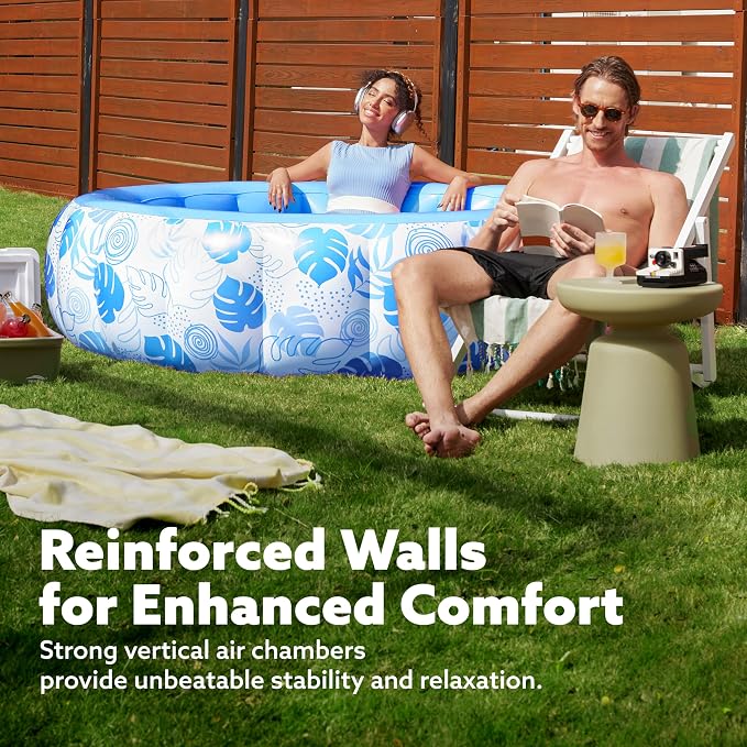 SLOOSH Inflatable Swimming Pool,5.5ft x 20 Inch Full-Sized Blow Up Durable Thickened Luxury Above Ground Family Pool with Comfortable Backrest for Summer Water Party Backyard Garden Lawn,Blue