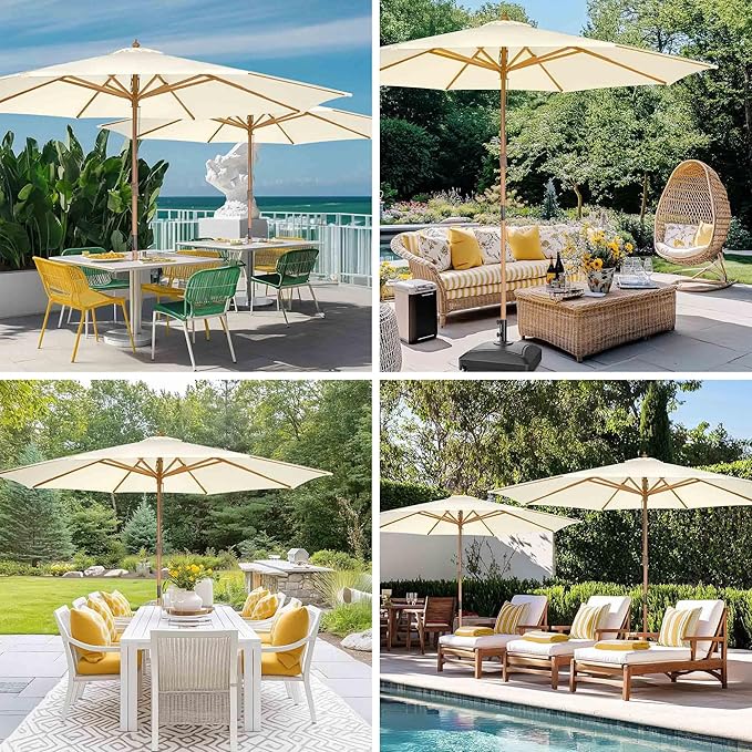 Yescom 13ft Coastal Solid Beech Wood Umbrella Pulley Lift Commercial Base with Wheel Included for Beach Club Seaside Restaurant Terrace Resort Poolside