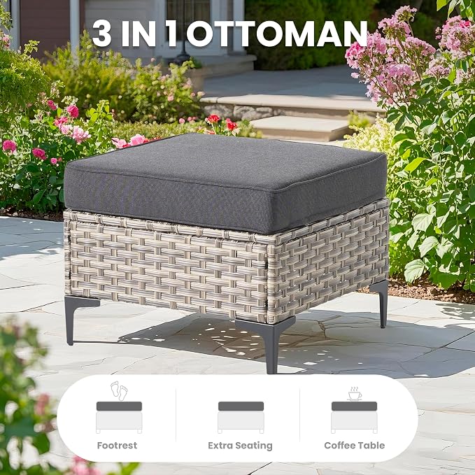8 Pcs Patio Outdoor Furniture Set - All Weather Wicker Outdoor Sectional Sofa Couch with Swivel Rocking Chairs and Coffee Table,Patio Modular Rattan Conversation Set for Garden Deck Yard,Black