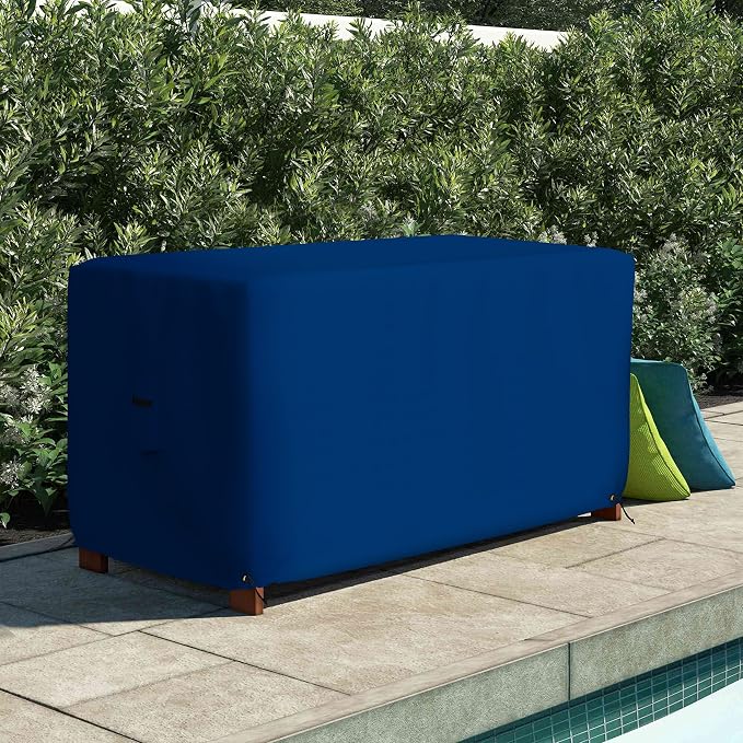 Covers & All Patio Deck Box Cover - Heavy Duty 18 Oz Waterproof Outdoor Yard Cushion Storage Box Protection 100% Weather Resistant with Air Pockets and Drawstring. (52" W X 27" D X 27" H, Blue)