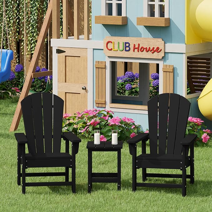 Costaelm Kids Outdoor End Table, Small Patio Table, Outdoor Side Table Porch Table Adirondack Patio Side Table for Outside, Pool, Porch, Garden, Black