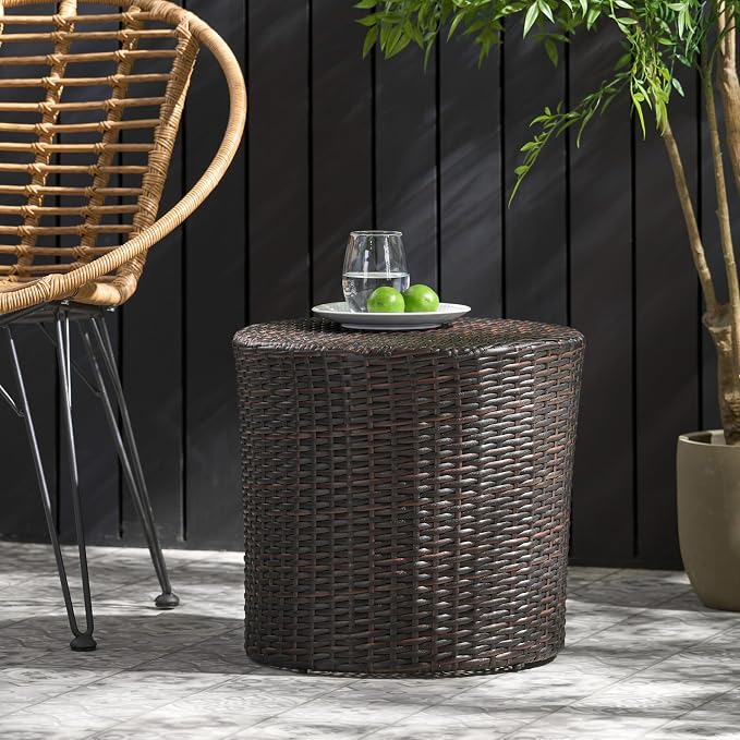 Wicker Rattan Side Table, Outdoor Round Rattan Coffee End Table for Patio Porch Lawn