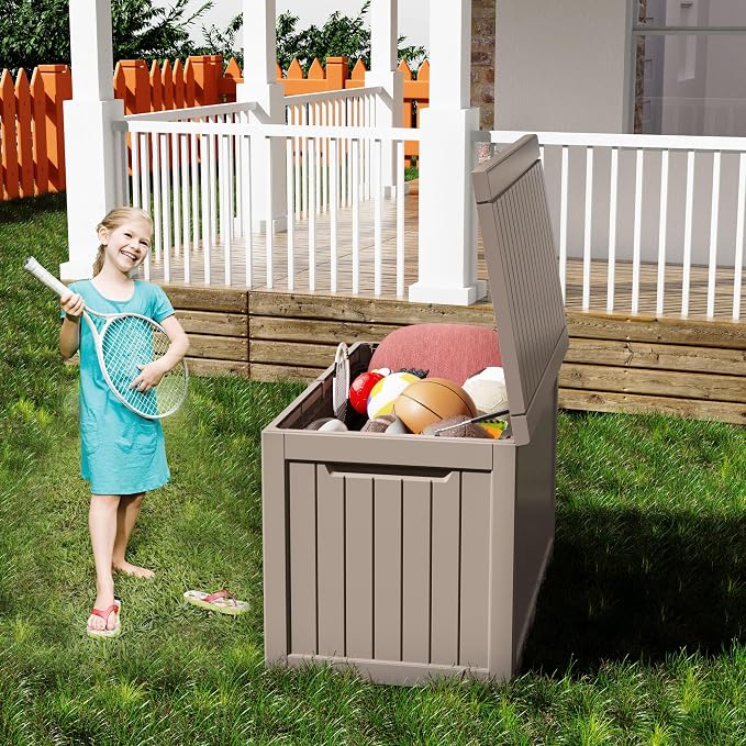 deck box,XXL 230 gallon Resin Large outdoor storage box waterproof and sunproof Loackable Suitable for patio furniture and outdoor garden tool storage (lightbrown)