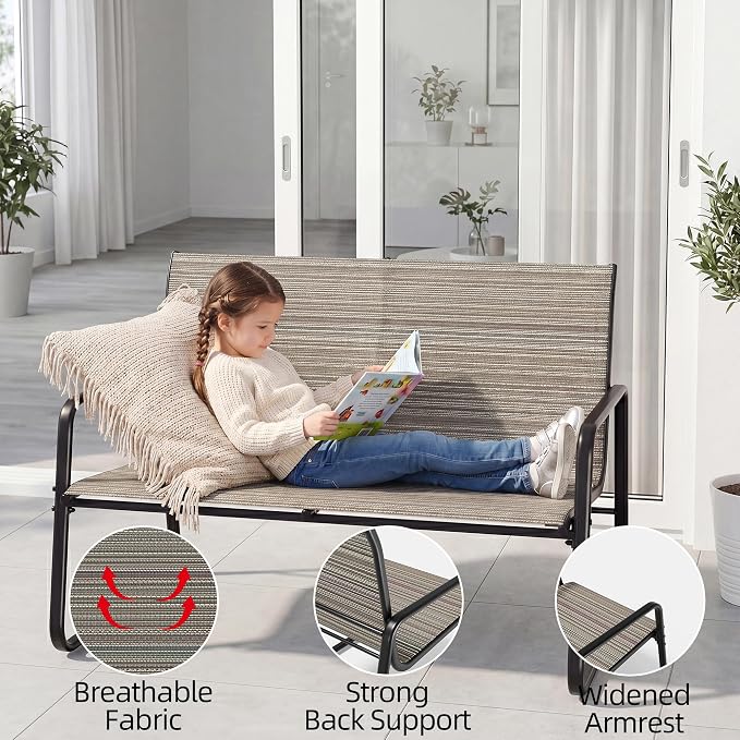 ALAULM 4 Pieces Outdoor Patio Furniture Set, Metal Patio Conversation Set with Easy Assembly Textilene Chairs & Glass Coffee Table for Garden, Backyard, Porch, Poolside-Brown
