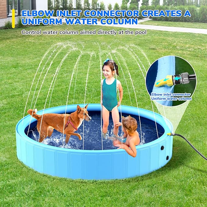 118'' Foldable Dog Pool, Jumbo Sprinkler Pools for Kids, Non-Slip Heavy Duty Dogs Pool for Large Dogs, Hard Plastic Kiddie Bathtubs for Backyard（10ft）