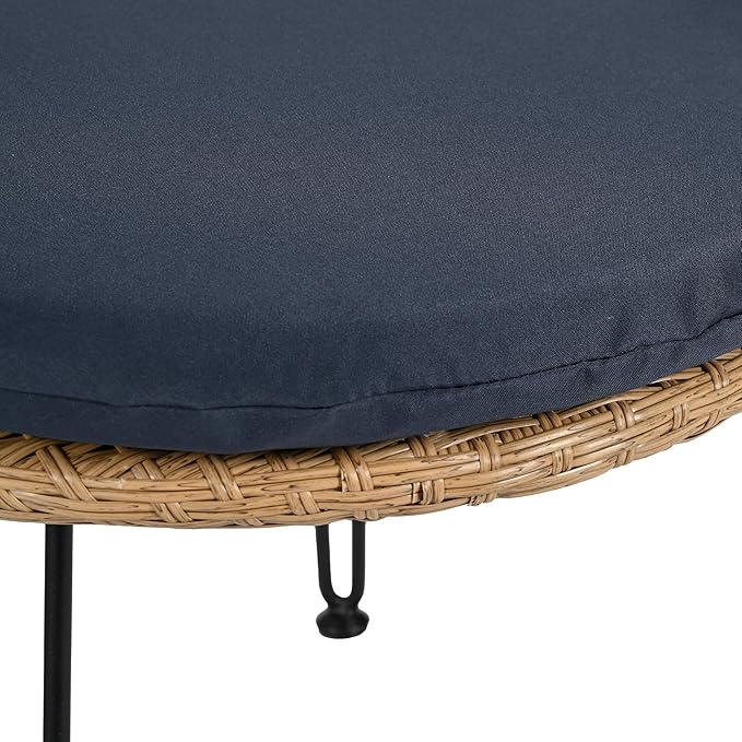 Montary 3 - Piece Outdoor Leisure Set,2 Stylish Hand - Woven Rattan Single Chairs & a Sturdy Tempered Glass Round Table - Ideal for Relaxing on Balconies and Courtyards,Natural & Blue