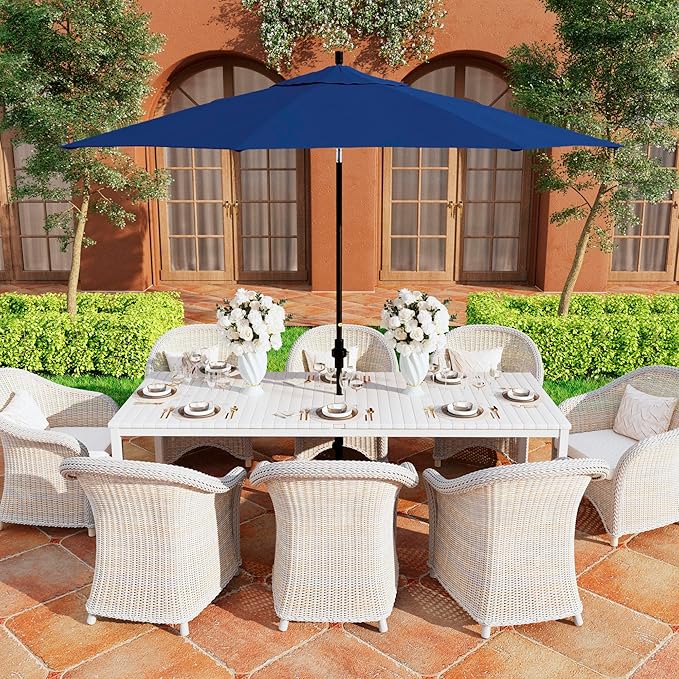 California Umbrella 11Ft Premium Sunbrella Patio Umbrella, Hand-Crank, Tilt-Collar, Black Frame, True Blue Fabric