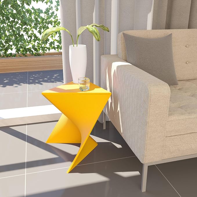 LeisureMod 15.75" Triangular Side Table, Stackable Plastic Accent End Table for Indoor & Outdoor Use, Weather-Resistant Modern Patio & Living Room Table, Set of 2, Yellow