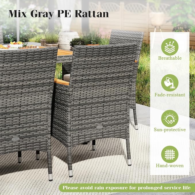 Tangkula 10 Pieces Patio Wicker Dining Set w/Double-Sided Patio Umbrella, Outdoor Acacia Wood Furniture Set w/ 8 Armchairs, 71” Dining Table & 15 ft Umbrella with Weighted Base (Coffee)