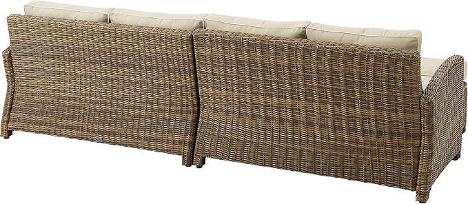 Crosley Furniture Bradenton 4-Piece Outdoor Sectional Sofa Wicker Conversation Patio Furniture Set for Deck, Brown with Sand Cushions