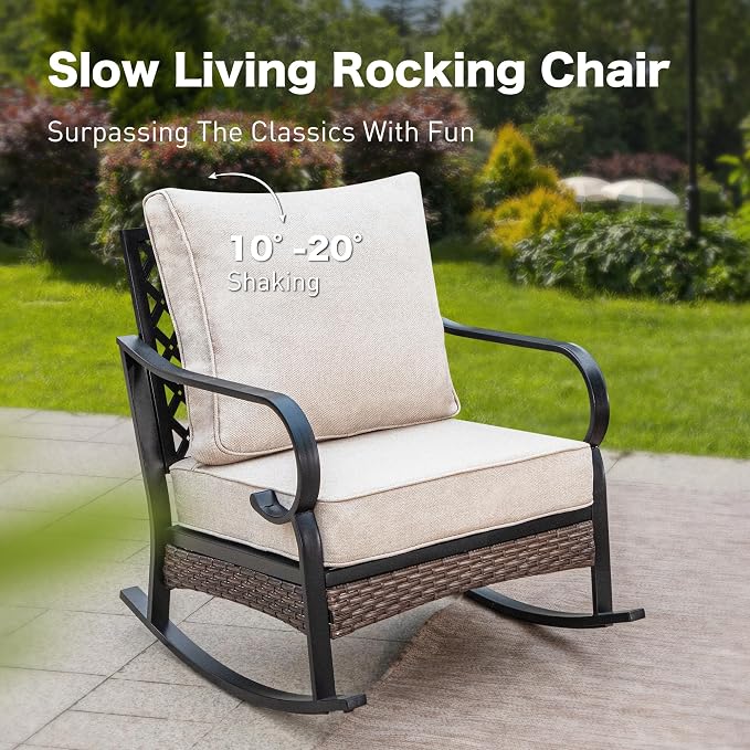 SUNSHINE VALLEY 5 Piece Metal Outdoor Patio Furniture Set, Patio Conversation Sets, Outdoor Seating Furniture 3-Seater Sofa, 2 Leg Chair and 2 Swivel Chair with 5.75" Cushion for Backyard Deck, Beige