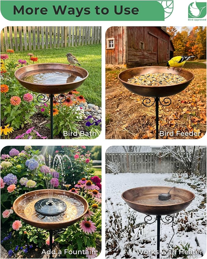 Small Metal Bird Bath for Outdoors, 10" Dia Bowl with Stake Birdbaths Garden Yard Lawn Decor 0.4 Gallon