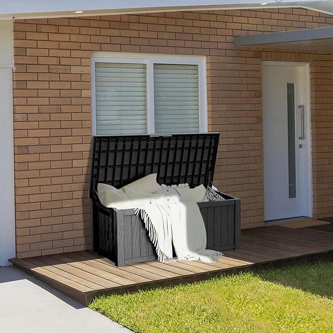 200 Gallon Outdoor Storage Box Waterproof, Lockable Resin Deck Box Large Storage Bin for Patio Furniture Cushion, Garden Tools, Pool Accessories, UV-Resistant Outside Delivery, Black