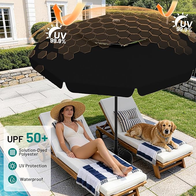AreShark 12ft 2-Tier Patio Umbrella with Valance - Outdoor Umbrella Waterproof UV Protection, Market Table Umbrella w/ 8 Sturdy Ribs&Crank for Pool, Backyard, Garden(Black)