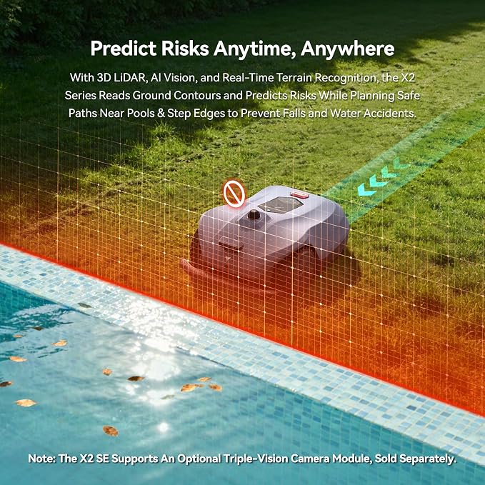 Neomow X2 SE 360° 3D LiDAR Robot Lawn Mower, Wire Free for 0.75 Acre, No RTK Antenna, 4G App Control, GPS Anti-Theft, 13Ah, IPX6, Support Upgrade AI Bionic Triple Vision Module for Auto-Mapping