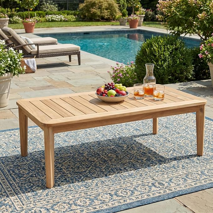 Christopher Knight Home Hartford Patio Acacia Wood Coffee Table, Solid Wood Outdoor Table for Patio Furniture Set, Slat Panel Rectangular Top, Natural Washed