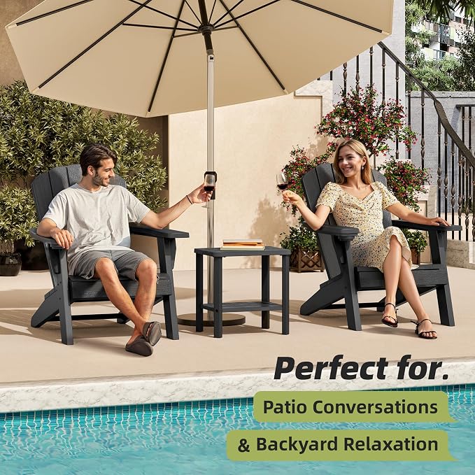 KAMABOKO Adirondack Square Outdoor Side Table, HDPE Small Patio Table, Weatherproof End Table for Patio, Pool, Backyard, Easy Maintenance(Black)