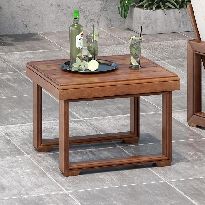 Outdoor Square Side Table with Acacia Wood Frame, Mocha