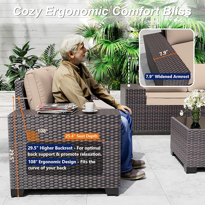 10 Pieces Patio Furniture Set with 2 Swivel Chairs Patio Furniture Outdoor Sectional Sofas with 55000 Gas Fire Pit Patio Conversation Set w/7 Cushions-Brown