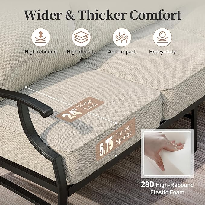 Patio Furniture Set, 4 Piece Modern Metal Outdoor Patio Furniture, 3 Seater Couch, 2 swivel Chairs, Coffee Table and 5.75" Extra Thick Cushion, Patio Conversation Set for Backyard Deck