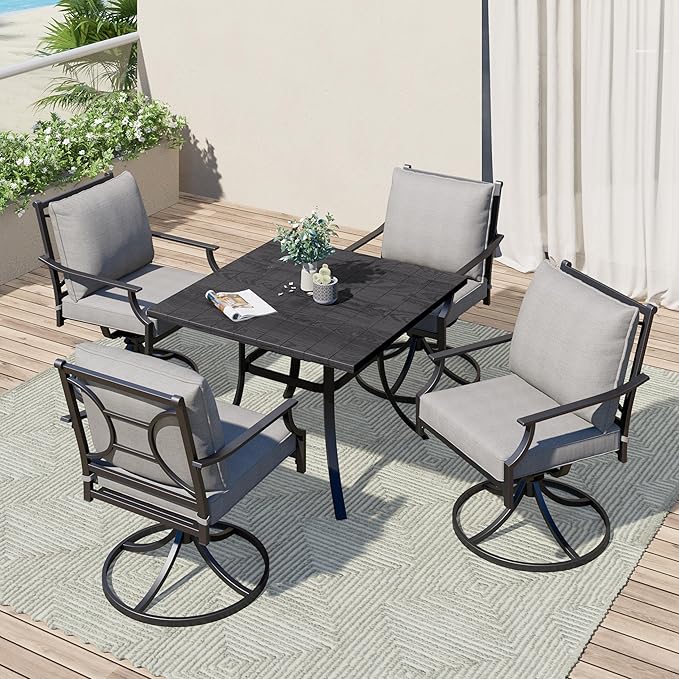 Grand patio Outdoor Patio Dining Set 4 Swivel Dining Chairs E-Coated Outdoor Furniture Set with Olefin Cushions, Grey