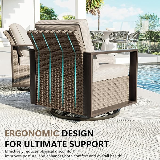 Outdoor Patio Furniture Set, 7 Piece Wicker Patio Conversation with Deep Seating, Thicken Cushions, Outdoor Swivel Rocker Patio Chairs, Metal Outdoor Furniture for Deck, Porch, Yard Use