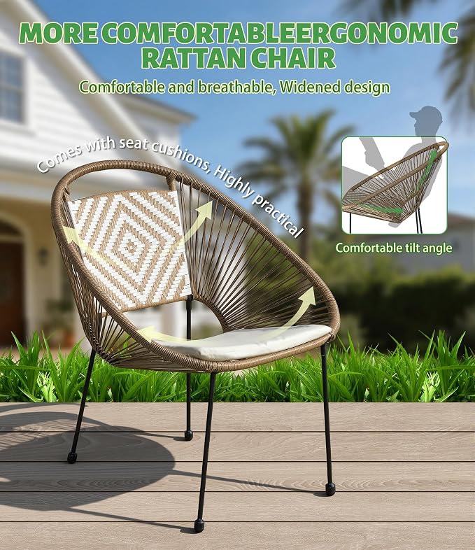 4-Piece Outdoor Patio Furniture Set, Wicker Sofa and Chairs with Cushions, PE Rattan All-Weather Conversation Set with Coffee Table for Backyard, Patio, Poolside, Garden, Deck, White