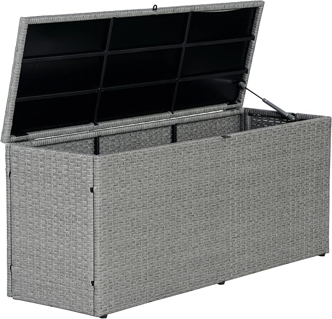 Eyely KRT1001A Elio 47.24" Modern Minimalist Outdoor Faux Wicker Deck and Patio Storage Box, Gray