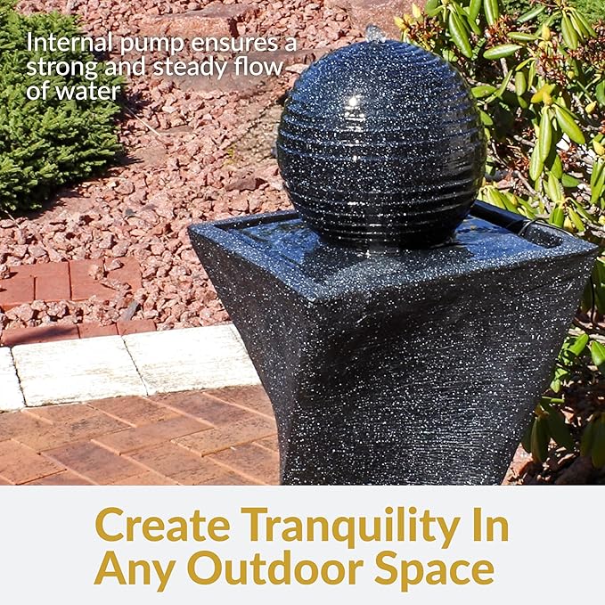 Sunnydaze 32-Inch Outdoor Solar Water Fountain - Backyard Water Fountain with Solar Battery Backup and LED Light for Garden, Patio, Yard or Balcony