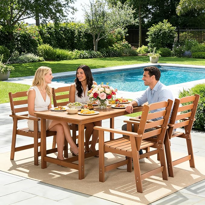 FUNBERRY Outdoor Dining Chairs Set of 2, HDPE Patio Chairs for Outside | Wood-Grain, HDPE All Weather, No Rot or Rust or Crack, UV Fade Shield, 330LBS Weight Capacity, Easy-Clean for Outside