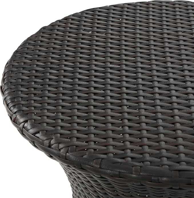 Outdoor Wicker Side Table, Lightweight & Water-Resistant All-Weather, Small Rattan End Table Hourglass Shape Wicker Patio Table, for Patio Porch Living Room, Brown