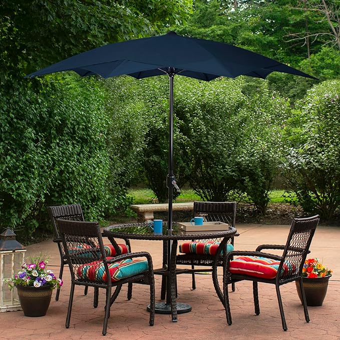 Northlight 8.5ft Outdoor Patio Lotus Umbrella with Hand Crank, Navy Blue