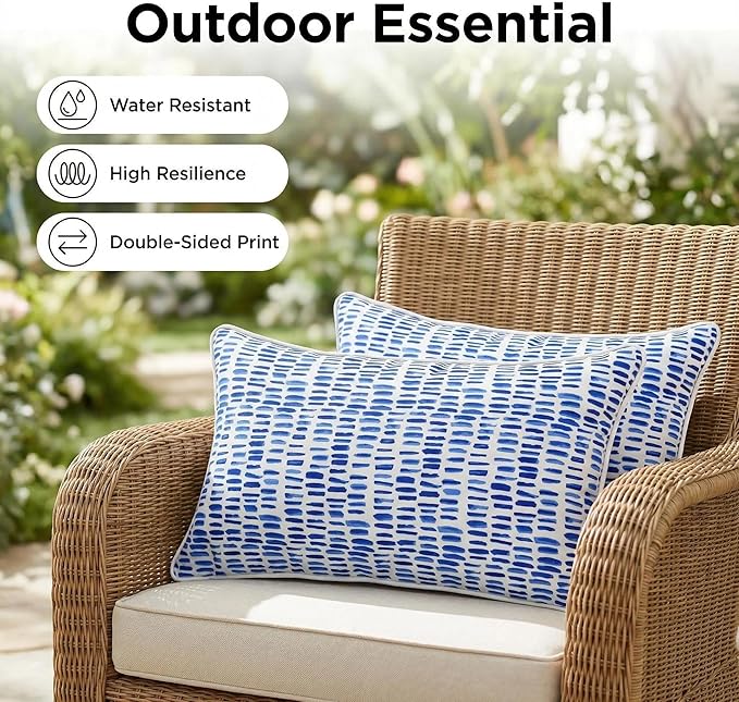 JMGBird 12×20 Inch Outdoor Throw Pillows Pack of 2 Water-Repellent Pillows with Insert Rectangular Decorative Garden Cushion for Home Furniture Patio Coach Sofa
