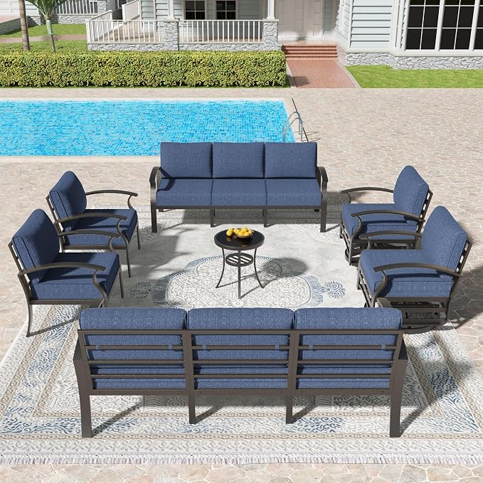 Kullavik Aluminum Patio Furniture Set,7 Piece Modern Metal Outdoor Patio Furniture w/5.1'' Thick Cushion and Swivel Chairs,Patio Conversation Sets for Porch,Deck,NavyBlue