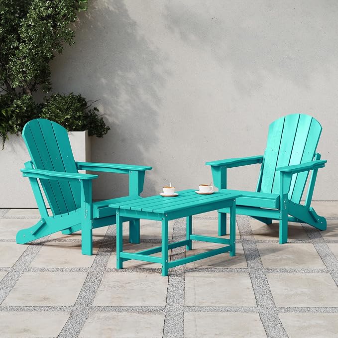 Costaelm Adirondack Conversation Table, HDPE Outdoor Drink Weather Resistant, Outdoor Patio Porch Accent Balcony Table for Pool, Seaside, Backyard, Turquoise