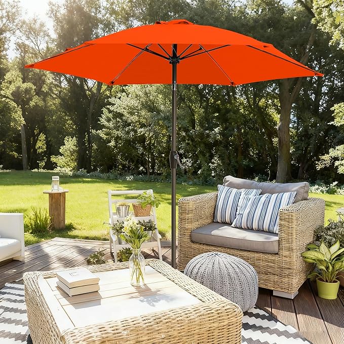 7.5FT Large Outdoor Patio Umbrella with Crank & Tilt - Durable Market Umbrella for Outdoor Patio with 6 Fiberglass Ribs for Poolside,Deck,Yard,Garden