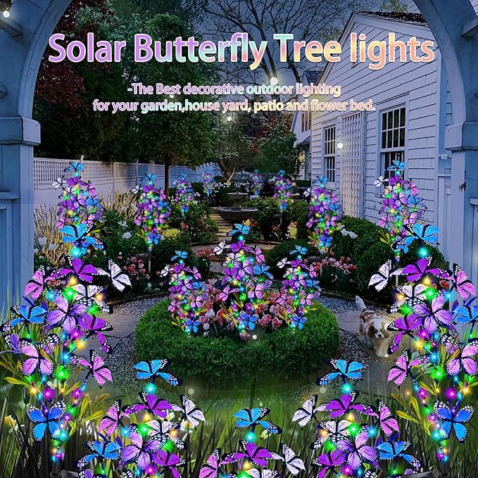MRHEPHAESTUS Solar Garden Lights Outdoor Waterproof, 6 Pack Solar Butterfly Lights with 60 LED 12 Butterfly Colorful Lighting for Garden Yard Lawn Outdoor Decor, Gift for Mom Women Mother's Day