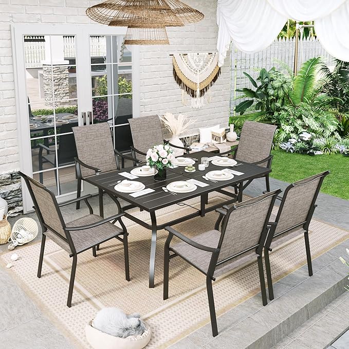 Sophia & William 7 Pieces Patio Dining Set, 6 Quick Dry Textilene Chairs and 60" Powder-Coated Outdoor Dining Table, Durable All-Weather Patio Furniture for Lawn, Park, and Courtyard Support 350lbs