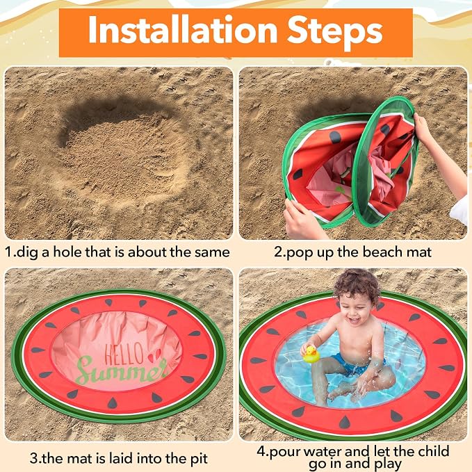 Hungdao Pop up Baby Beach Pool Portable Toddler Paddling Pool Cute Shape Beach Pit with Water Bag and Storage Bag for Infant Kids Boys and Girls Outdoor Summer Camping Traveling Vacation (Watermelon)
